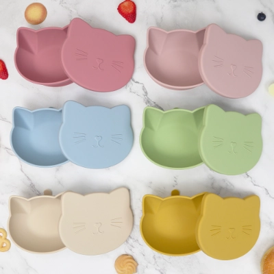 Cat-Shaped Silicone Baby Bowl with Lid