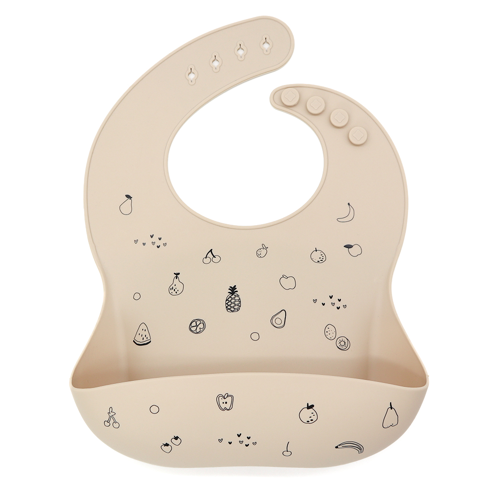 Printed Silicone Baby Bib with Food Catcher Pocket