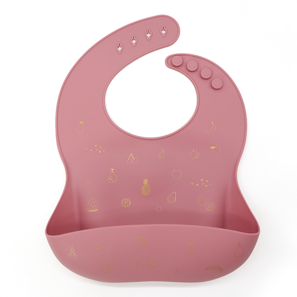 Printed Silicone Baby Bib with Food Catcher Pocket
