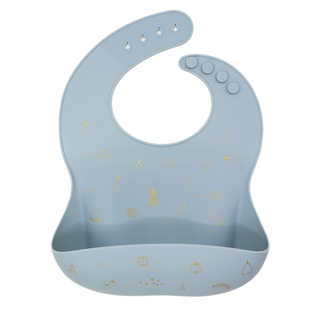 Printed Silicone Baby Bib with Food Catcher Pocket