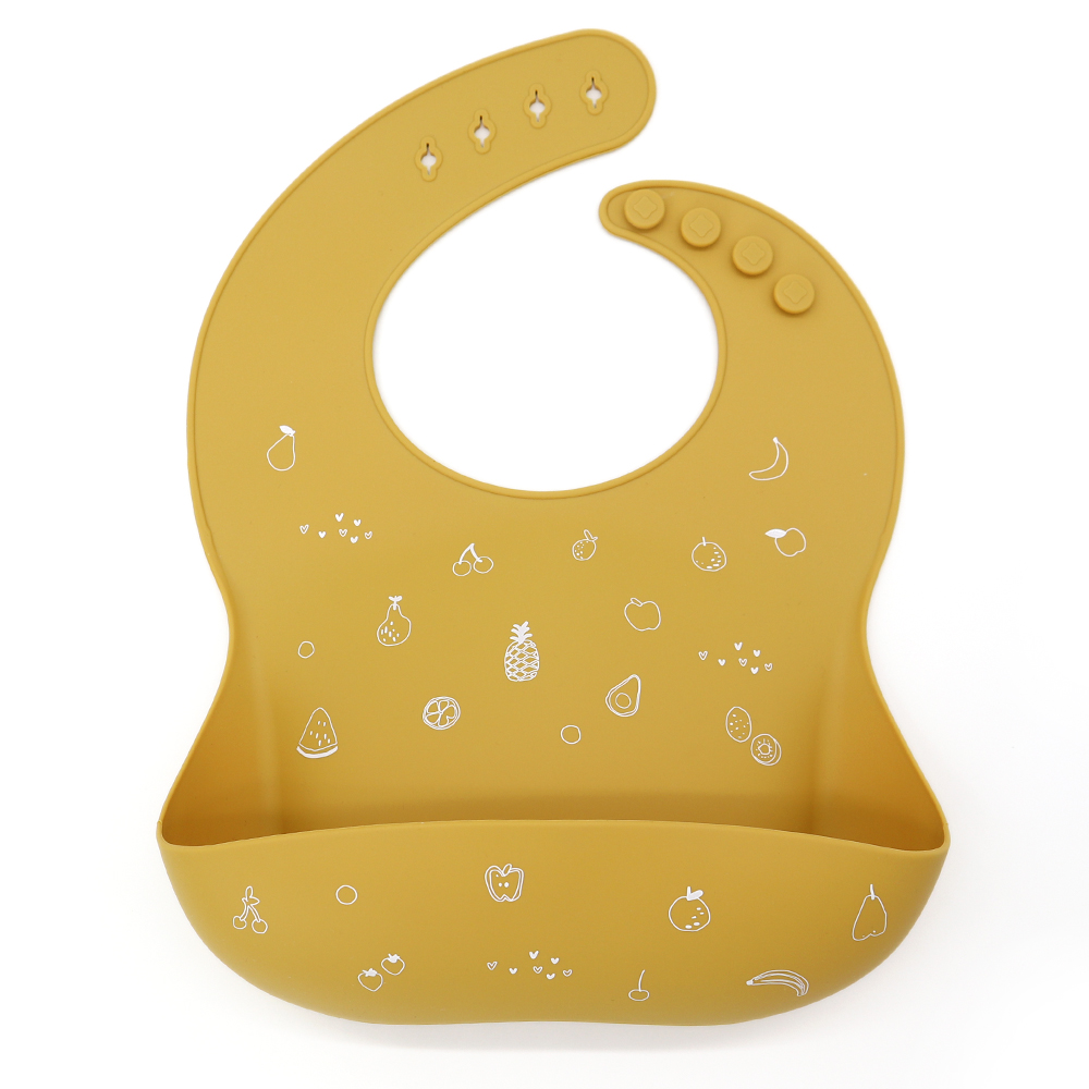 Printed Silicone Baby Bib with Food Catcher Pocket