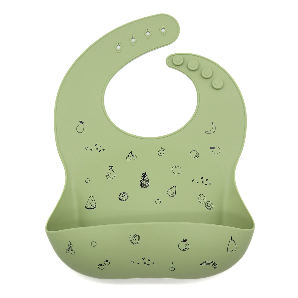 Printed Silicone Baby Bib with Food Catcher Pocket