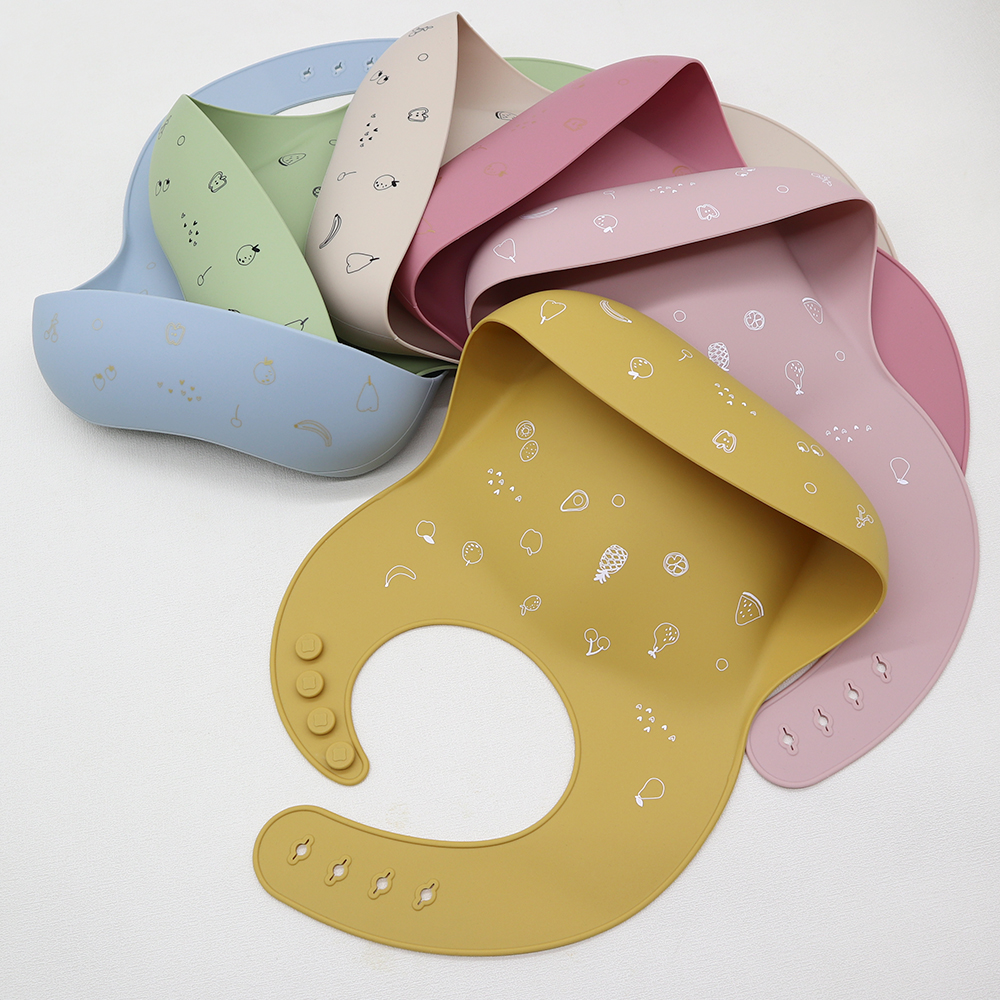 Printed Silicone Baby Bib with Food Catcher Pocket