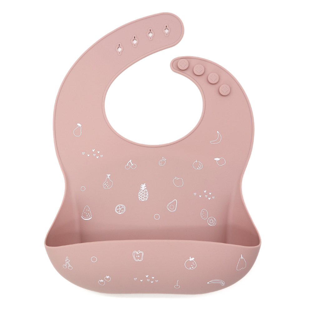 Printed Silicone Baby Bib with Food Catcher Pocket