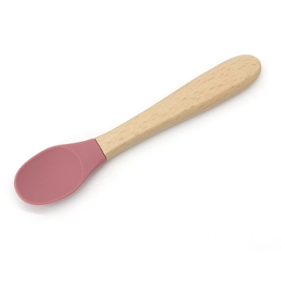 Wood Handle Silicone Baby Spoon and Fork Set