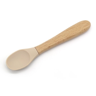 Wood Handle Silicone Baby Spoon and Fork Set