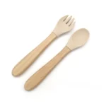 Wood Handle Silicone Baby Spoon and Fork Set
