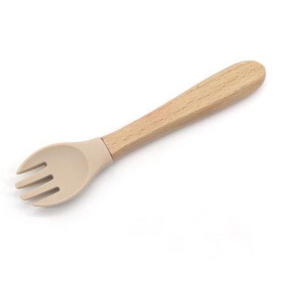 Wood Handle Silicone Baby Spoon and Fork Set