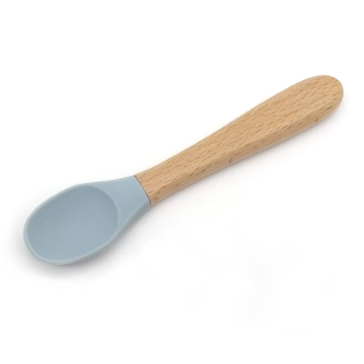 Wood Handle Silicone Baby Spoon and Fork Set