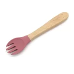 Wood Handle Silicone Baby Spoon and Fork Set