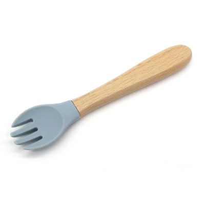 Wood Handle Silicone Baby Spoon and Fork Set