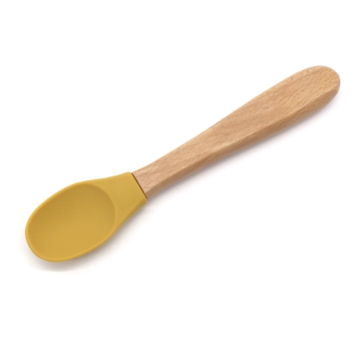 Wood Handle Silicone Baby Spoon and Fork Set