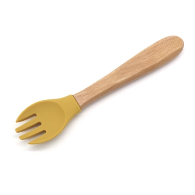 Wood Handle Silicone Baby Spoon and Fork Set