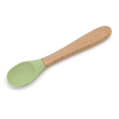 Wood Handle Silicone Baby Spoon and Fork Set