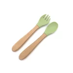 Wood Handle Silicone Baby Spoon and Fork Set
