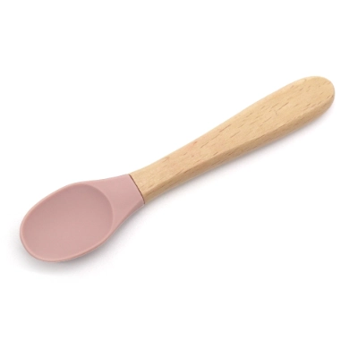 Wood Handle Silicone Baby Spoon and Fork Set